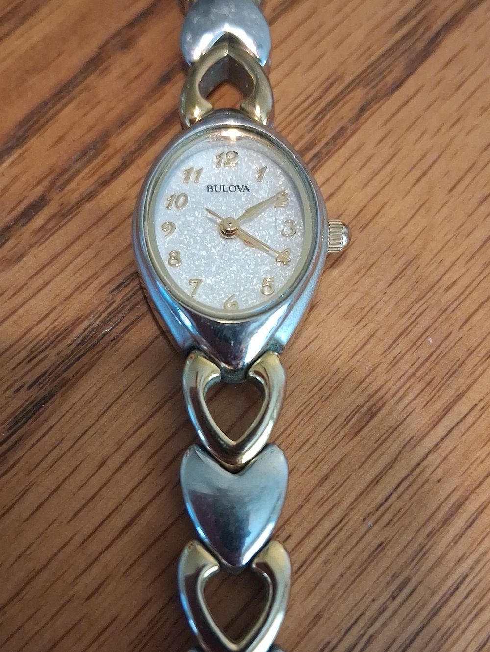 Bulova Two-Tone Heart Link Bracelet Watch in Silver and Gold
